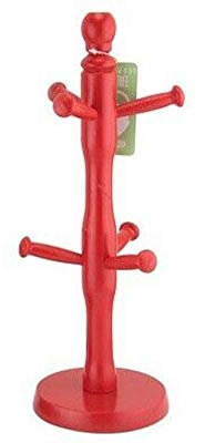 RNT Large Natural Wooden Kitchen 6 Cup Mug Tree & Bathroom Towel Roll Holder Stand Storage Rack (Mug Tree, Red)