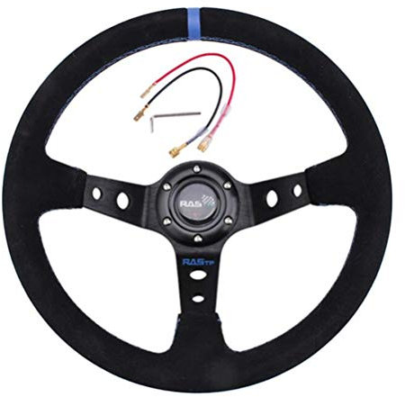 iSpchen Sportlenkrad Auto Rennlenkrad Sport Lenkräder, 6 Bolt Rally/Drift/Race/Drifting Racing Motorsport Lenkrad Universal 13 Zoll Wildleder Leder Lenkrad Rennsport,Blau