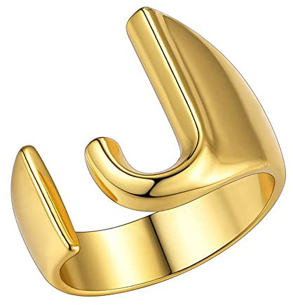 JewelryWe Herren-Damen-Ring mit Gravur Buchstaben A-Z Kupfer Alphabet Schmuck Gold