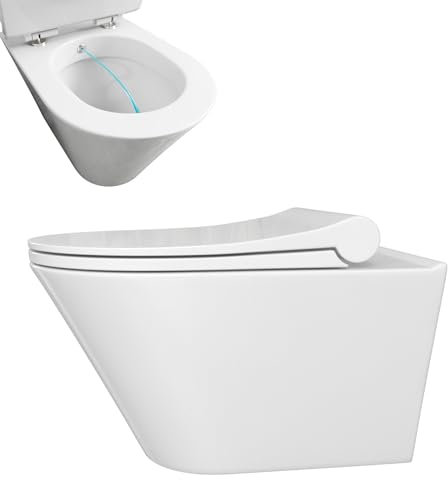 Kerabad WC mit Bidet Funktion – Toilette mit innovativer Wasserführung – Dusch WC mit WC-Sitz aus stabilem Duroplast – Langlebig & Flexibel – inklusive leiser Absenkautomatik – 53×35×37 cm – Weiß