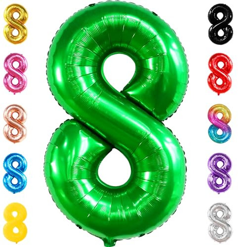 KatchOn, Luftballon Zahlen 8 Grün XXL - 40 Zoll, Folienballon Zahl 8 | Luftballon 8 Jahre für Junge Geburtstagsparty, Hochzeit, Jubiläum Party | Safari Geburtstagsdeko, Geburtstagsdeko Fußball 8