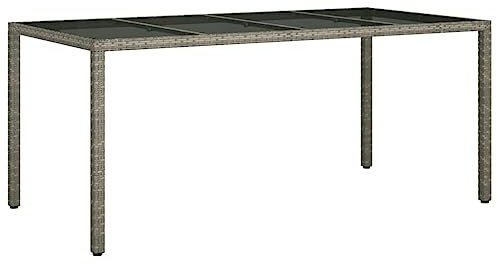 vidaXL Gartentisch Esstisch Terrassentisch Gartenmöbel Balkontisch Outdoor Tisch Außentisch Grau 190x90x75cm Gehärtetes Glas Poly Rattan