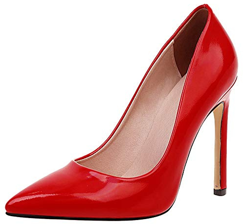 Escarpins Habillés Femme, Escarpins Aiguille Elegant Chaussures de Soirée Talons Hauts Pointu Chaussures de Fête Rouge Taille 39 EU