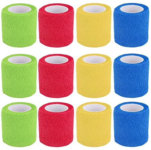 12 Stück Selbsthaftend Medizinische Tapes Elastisches Cohesive Bandage Haftbandage 5 cm x 4,5 m Sportverletzung Klebeverband Fixierverband für Hand, Zehen und Füße, Fingerpflaster, Wundverband