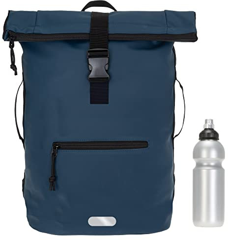 Elephant Rucksack Herren Plane Time Bag Kurierrucksack Roll-Top Fahrradrucksack Sport Fitness Damen 23 Liter A4 12821 + Flasche (12825 Dark Blue Uni)