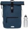 Rucksack Herren Plane Time Bag Kurierrucksack Roll-Top Fahrradrucksack Sport Fitness Damen 23 Liter A4 12821 + Flasche (12825 Dark Blue Uni)