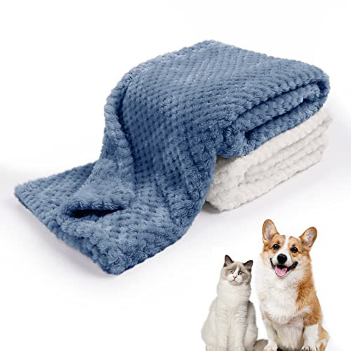vsshe Flauschige Hundedecke,100x70cm 2 Stück Decken Softe Warme und Weiche Decke für Haustier Maschinenwaschbar Weiche Doppelseitige Haustierdecken für Sofas Haustiere Warm Halten Grau und Weiß