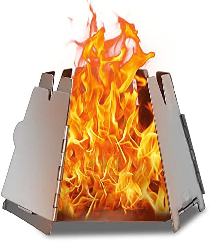 Poêle à Bois Pliant en Acier Inoxydable Hexagone Camping Cuisinière Poche Extérieure Réchaud Bois pour Pique-Nique Randonnée Ultraléger Coupe-Vent Chaudiere Bois d'urgence,Silver,13 * 10.4cm
