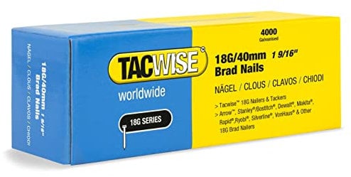 TACWISE 1714 Clavos Brad Galvanizados de Tipo 18G / 40 mm, Plateado, Paquete de 4000