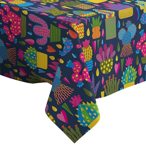 Xtremepads Niedliches Kaktus-Muster – quadratische Leinen-Tischdecke (150 x 150 cm), waschbare dekorative Tischdecke