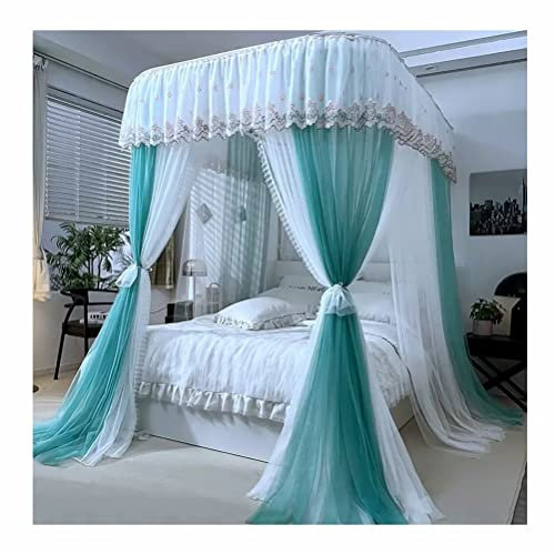 Betthimmel Doppelbett Baldachin Moskitonetz for Einzelbett Doppelbett, Deluxe Schlafzimmer dekorativer Bettvorhang, mit U-förmiger Metallhalterung (Color : Green, Size : 120X200X210cm)
