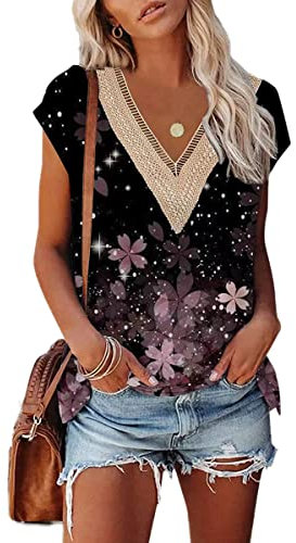 GRMLRPT Maglietta Donna Manica Corta Scollo V Camicia Elegante Cerimonia Moda Camicetta Blusa Moda Top Tee T-Shirt Tunica Casual Shirt(Rosa-1,S)