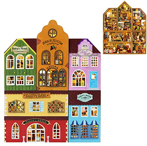 ELPHNUTSEY Puppenhaus DIY Miniatur-Holzmöbel-Set, handgefertigtes Mini-Puppenhaus mit LED, Maßstab 1:48, kreatives Holzhandwerk-Spielzeug für Erwachsene, Freunde, Liebhaber, Geburtstagsgeschenk