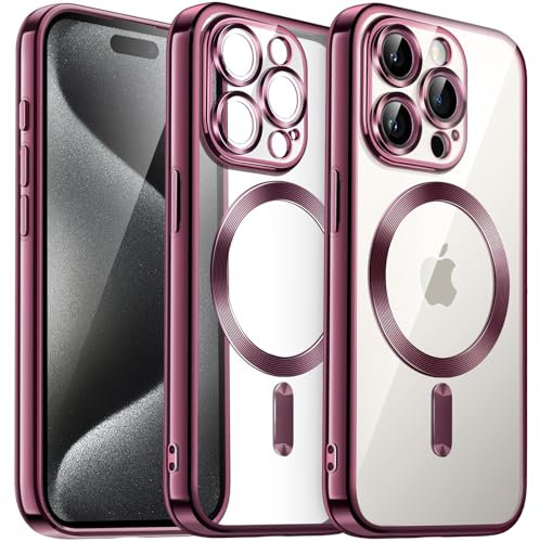 JETech Weiche Klar Hülle für iPhone 15 Pro Max 6,7 Zoll, Kameraschutz Vollständiger, Kompatibel mit MagSafe Kabellosem Laden, Stoßfest Elektroplattiert TPU Handyhülle (Rot)