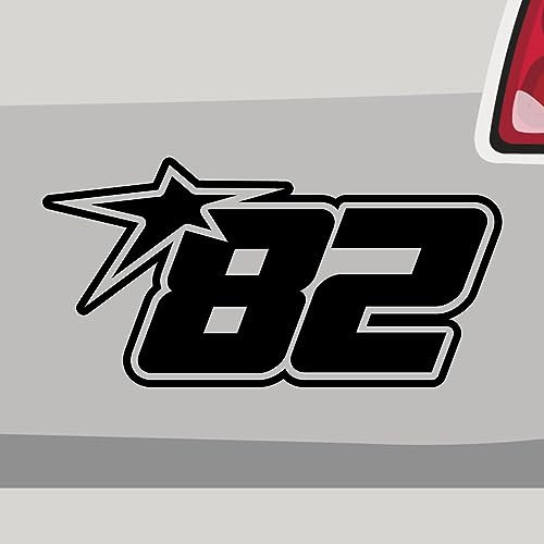 Stickerfreaks Startnummer 82 Aufkleber Rennen Ziel Sticker Track Team Auto Bike Decal Vinyl Aufkleber Größe: 10x5cm (S) | Farbe: 10-weiß | Racenumber Sticker Kleber Deko Tuning Zahl