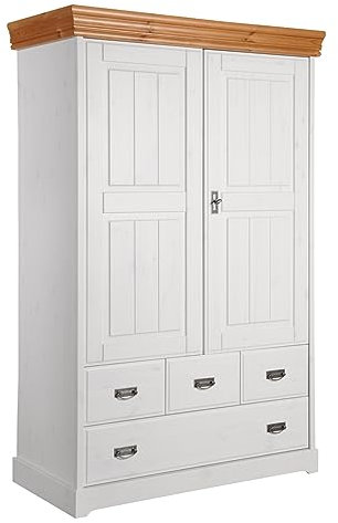 Lomadox Schlafzimmer Schrank Kleiderschrank 2-türiger Wäscheschrank SAVONA-69 in Kiefer massiv weiß mit Honig, B/H/T: ca. 120/190/55 cm