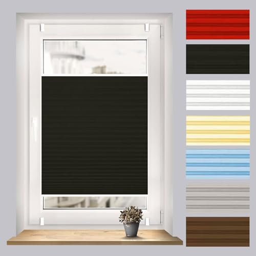 Plissee Klemmfix ohne Bohren 100 x 130 cm Schallschutz Wärmeisolierung Jalousie Faltrollo Fensterrollo Rollo inkl. Befestigungsmaterial für Schlafzimmer Badezimmer Küche, Schwarz