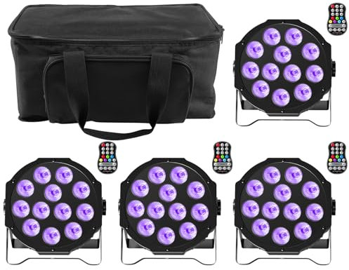 ZonQoonz 4PCS RGBW Par LED Batterie Rechargeable avec Sac, 12 LED Eclairage Scene Sans Fil avec Fonction de minutage et Son Activé, Projecteur Party Uplights pour Exterieur Mariage Disco Events Noël