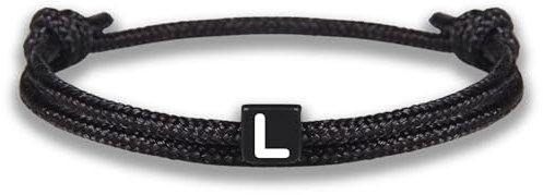 GD GOOD.designs Bracciale in corda con lettere | Bracciale dell'amicizia nero regolabile con dimensioni 14cm - 24cm | Iniziale L