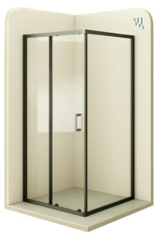 Moments Of Glass Mampara de Ducha Dora 80x140x190cm, REVERSIBLE, Puerta Corredera, Ajuste 77.5-79.5x137.5-139.5cm, Perfiles Negros, Cristal Templado Transparente 6mm