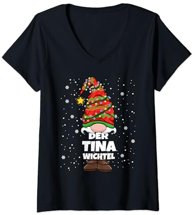 Tina Wichtel Weihnachten Vorname Tina Damen Wichtel T-Shirt mit V-Ausschnitt