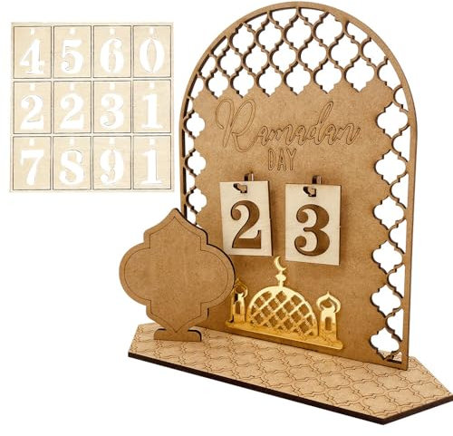 HRKVSK Ramadan Kalender, Eid Mubarak Kalender, Ramadan Deko, Eid Mubarak Adventskalender, 30 Tage Countdown Ramadan Kalender Kinder, DIY Ramadan Dekoration Aus Holz