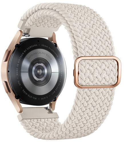 Vancle Bracelet Compatible pour Samsung Galaxy Watch 4 5 6 7 Femme Homme, 20mm Élastique en Nylon Tressé Réglable Bracelet de Remplacement pour Samsung Watch 5/5 Pro/4/6 Classic, Starlight