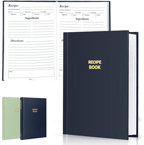 Libro de recetas perfecto en blanco, escribe tus propias recetas, organiza tus recetas, cubierta impermeable y cuaderno de recetas de 186 páginas en blanco (azul oscuro)