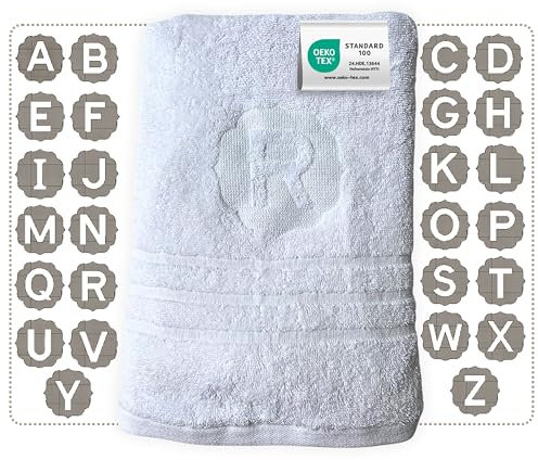 Handtuch mit Buchstabe Bestickt, Oeko-TEX® Standard 100 - Personalisiertes Badetuch aus nachhaltiger Baumwolle mit gesticktem Monogramm (50 x 100 cm, Ohne Umrandung)