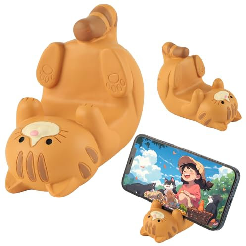 Sophisticate Doux Chat Porte-Téléphone Universel, Funny Cat Holder pour Le Bureau Téléphones Portables Bureau, Décoration de Table Modélisation Accessoires(Chat Orange)