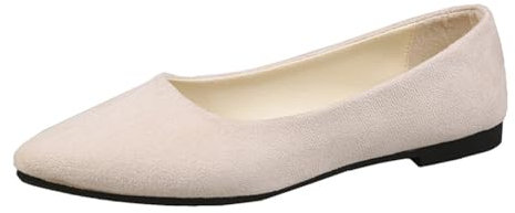 Rojeam Womens Flats Shoes Portable Pumps Ballet Flat Slip-on Ballerina Pumps Shoes Ladies Loafers, Beige, Size 2.5