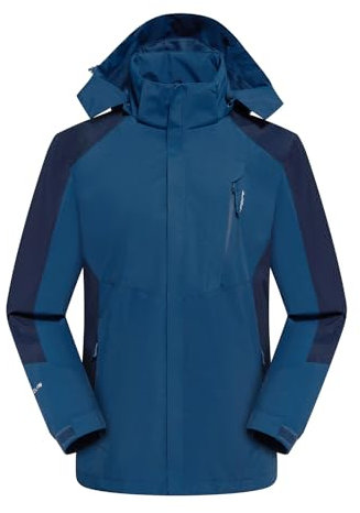 Ynport Crefreak Veste de Pluie Imperméable en Plein Air Pour Hommes Doublure en Maille Respirante Manteau de Randonnée Combinaison de Pluie Coupe-vent Avec Capuche Amovible et Poche Zippée,Bleu,L