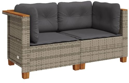 vidaXL Garten Ecksofas 2 STK., Ecksofa mit Kissen, Modular Mittelsofa für Garten, Gartensofa Gartensessel Gartenmöbel, Grau Poly Rattan