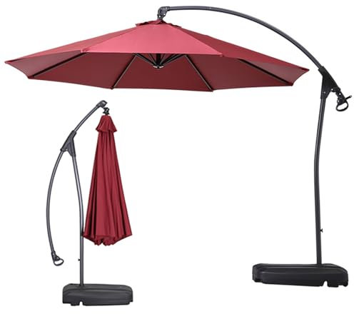 HESHEQ Ø 300 cm Garten Balkon Ampelschirm Marktschirm wasserdicht UV Schutz 50+ mit Kurbel und Kippen höhenverstellbar windfest stabil for Balkon,Garten,Terrasse(Size:Red)