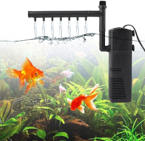 Rinwywey Fish Tank Filter, Internal Aquarium Filter with 600L/H, 7W Silent Fish Tank Filter Pump Fountain Water Pump and Oxygen Supply for Small Tank Up, Aquariums