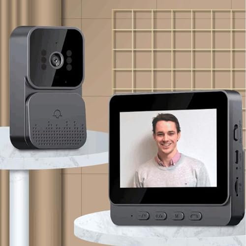 Sxhlseller Drahtloses Video Türklingelsystem mit 4,3 Zoll Farbbildschirm, 1080P HD 8MP 70 Grad Weitwinkel Video Türklingel mit 2 Wege Audio Gegensprechanlage, Nachtsicht, Batteriebetrieben,