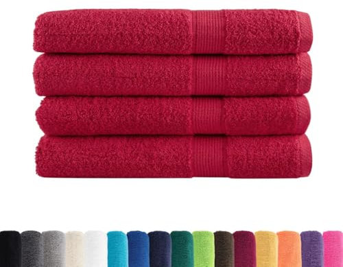 vidaXL Toallas Premium 4 uds 100% algodón Rojo 100x200 cm 600 gsm, Toalla de Playa, Toalla de Playa, Toalla de baño Grande, Toalla de baño