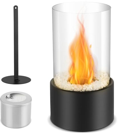 Cheminée de table portable avec verre cylindrique, brasero de table pour intérieur ou extérieur