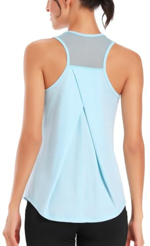 Dawnrole Workout Tank Tops Women Gym Sport Sleeveless Running Tops Yoga Shirts Light Blue