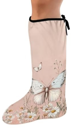 Luarisgur Butterfly Cast Sock Cover for Foot Daisy Leg Cast Cover Pink Cast Cover for Leg Below The Knee Protective Decorative and Washable Leg Plaster Sleeve Large