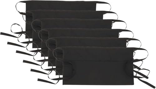 Kitchen kemistry Professionell Taille Halb Schürze- Schwarz, 60x30cm mit 96cm Binde, Fleck Widerstand, Dauerhaft, 3 Taschen, Saite Einstellbar, Maschinenwaschbar, Komfortabel, Pflegeleicht, 6er Pack