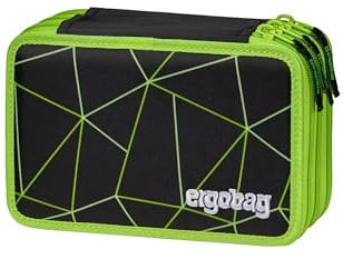 ergobag Maxi Mäppchen Set 40-Teilig, Lyra Bunt- und Filzstifte, Kleingeld Fach, Lineal, Schere CyBär Race - Schwarz