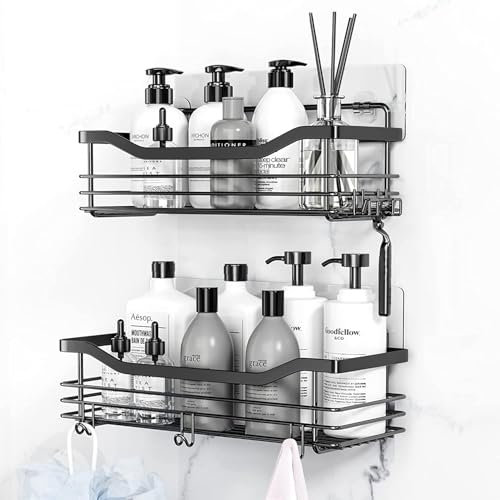 Orimade Duschablage ohne Bohren 2 Stück Rostfreie Badezimmer Regal, Duschregal Badregal ohne Bohren, Langlebige Shampoo Halterung für Dusche aus Edelstahl, Schwarz