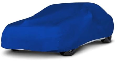 LST Autoabdeckung Indoor – lackschonende und Dehnbare Autogarage. Car Cover Innenbereich für Autohäuser und Endverbraucher. Auto Abdeckplane schützt vor Sonne, Staub. (Blau, M (410x130x120cm))