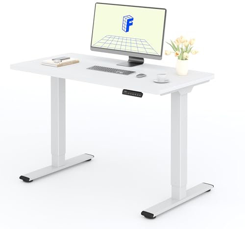FLEXISPOT 2 Moteurs Bureau Assis Debout 120x60 Une Pièce, Bureau Debout électrique avec Panneau à Fonctions Mémoires, Table Réglable en Hauteur Électrique, Charge 100kg, Blanc+Blanc