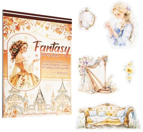 Lychii Scrapbook-Sticker, 20 Bögen Fantasy-Märchen-Aufkleber vorgeschnitten, 200 Stück Beauty & Schneewittchen PET- und Papier-Sticker für Tagebuch, Kartenbasteln