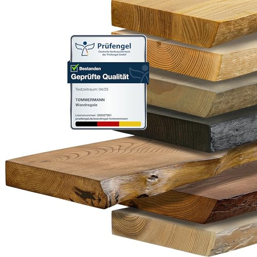tømmermann - Wandregal mit Baumkante - massives Schweberegal Farbe Whiskey 80 cm Länge - Regalbrett aus Eschenholz 100% natürlich - Rustikales Wandboard mit unsichtbarer Wandmontage Massivholzbrett