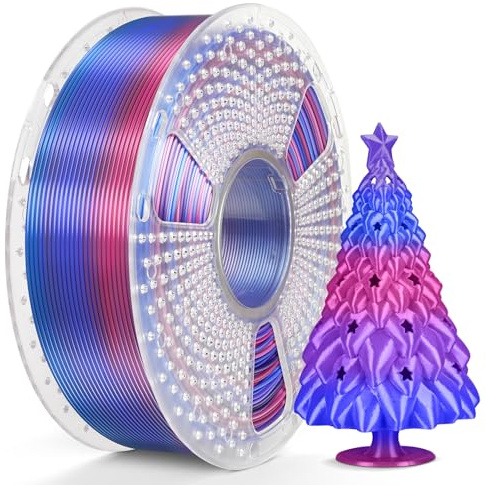 SUNLU Silk Rainbow PLA PLUS Filament, Schneller Farbwechsel alle 8 Meter, Mehrfarbiges Silk PLA+ 3D Druckerfilament, Gesamtlänge 330 Meter, 1KG Spule, Silk Rainbow Filament(Blau-Lila-Magenta)