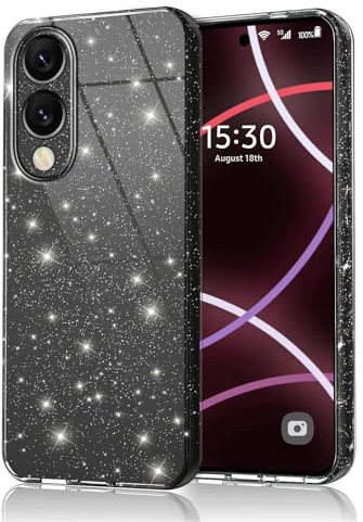 Keteen Handyhülle für Samsung Galaxy S25 Edge Hülle, Glitzer Weich TPU Silikon Case für Mädchen Ultra Dünn Kameraschutz Stoßfest Schutzhülle für Samsung Galaxy S25 Edge, Schwarz