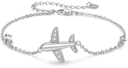 Flugzeug-Armband, 925er-Sterlingsilber, verstellbare Charm-Glieder-Armbänder, Statement-Kette, Flugzeug-Schmuck, Geschenke, Souvenir für Frauen, Stewardess, Flugbegleiter, Piloten, Weltreise